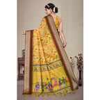 Seduva Women's Cotton Silk  Printed Saree With Unstitched Blouse 5.5Mtr (Yellow)