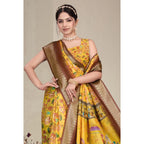 Seduva Women's Cotton Silk  Printed Saree With Unstitched Blouse 5.5Mtr (Yellow)