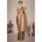 Seduva Women's Cotton Silk  Printed Saree With Unstitched Blouse 5.5Mtr (Peach)