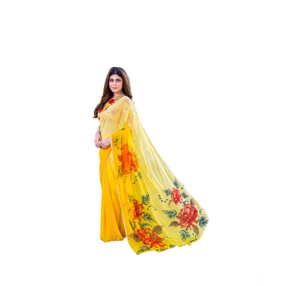Seduva Women's Georgette  Printed Saree With Unstitched Blouse 5.5Mtr (Yellow)