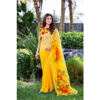 Seduva Women's Georgette  Printed Saree With Unstitched Blouse 5.5Mtr (Yellow)
