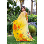 Seduva Women's Georgette  Printed Saree With Unstitched Blouse 5.5Mtr (Yellow)