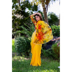 Seduva Women's Georgette  Printed Saree With Unstitched Blouse 5.5Mtr (Yellow)