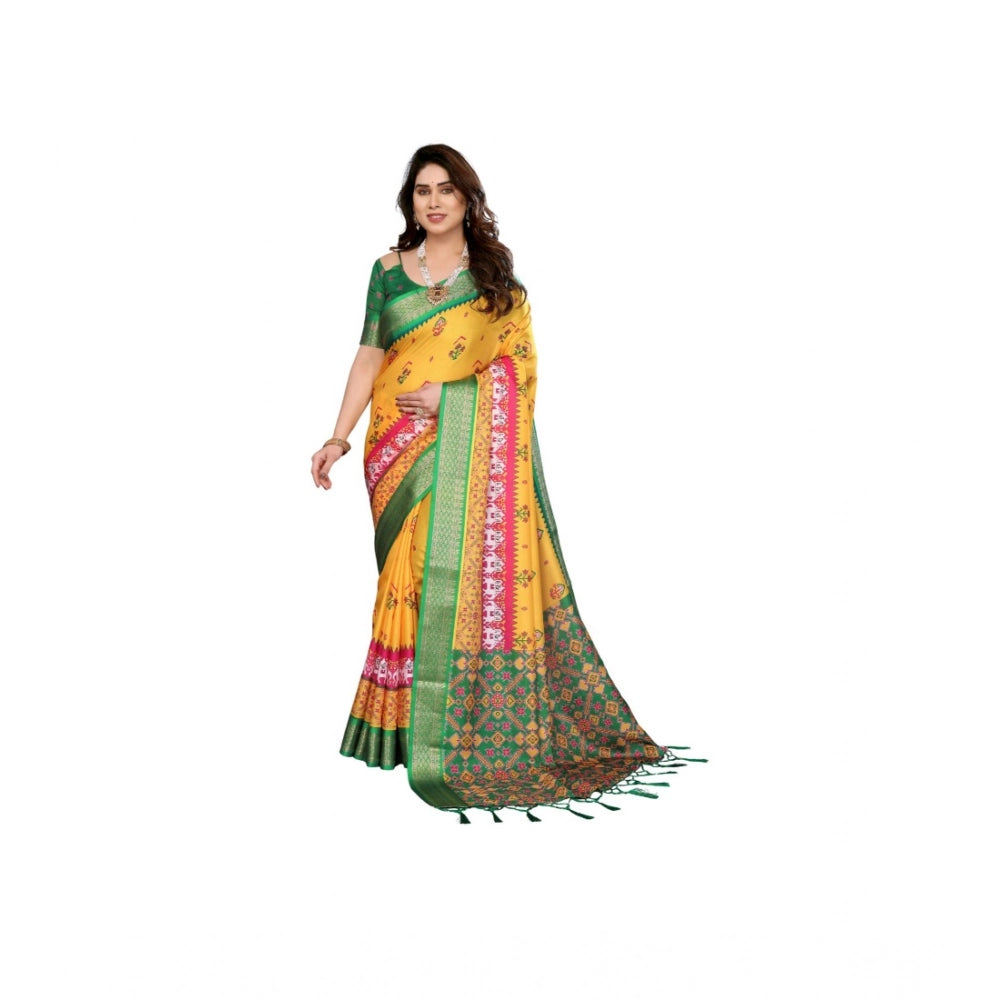 Seduva Women's Cotton Silk  Printed Saree With Unstitched Blouse 5.5Mtr (Yellow)