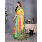 Seduva Women's Cotton Silk  Printed Saree With Unstitched Blouse 5.5Mtr (Yellow)