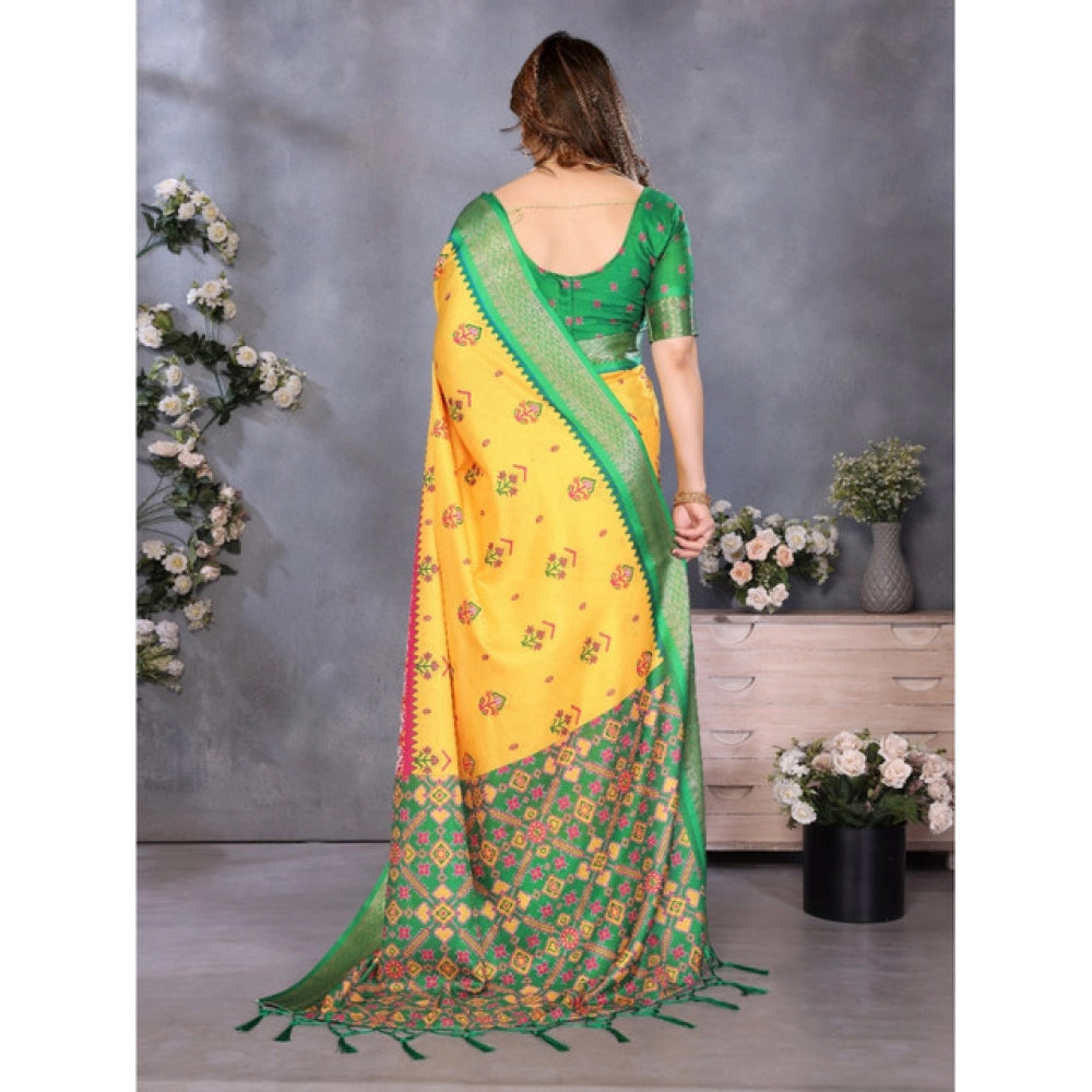 Seduva Women's Cotton Silk  Printed Saree With Unstitched Blouse 5.5Mtr (Yellow)