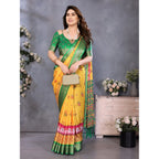 Seduva Women's Cotton Silk  Printed Saree With Unstitched Blouse 5.5Mtr (Yellow)