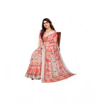 Seduva Women's Linen Cotton  Printed Saree With Unstitched Blouse 5.5Mtr (Orange )