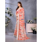 Seduva Women's Linen Cotton  Printed Saree With Unstitched Blouse 5.5Mtr (Orange )
