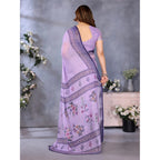 Seduva Women's Linen Cotton  Printed Saree With Unstitched Blouse 5.5Mtr (Purple)