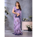 Seduva Women's Linen Cotton  Printed Saree With Unstitched Blouse 5.5Mtr (Purple)