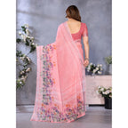 Seduva Women's Linen Cotton  Printed Saree With Unstitched Blouse 5.5Mtr (Peach)