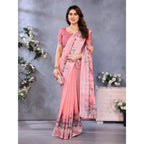 Seduva Women's Linen Cotton  Printed Saree With Unstitched Blouse 5.5Mtr (Peach)