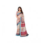 Seduva Women's Linen Cotton  Printed Saree With Unstitched Blouse 5.5Mtr (Cream)