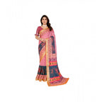 Seduva Women's Linen Cotton  Printed Saree With Unstitched Blouse 5.5Mtr (Pink)
