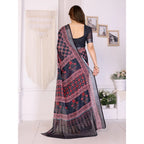 Seduva Women's Linen Cotton  Printed Saree With Unstitched Blouse 5.5Mtr (Black)