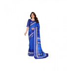 Seduva Women's Linen Cotton  Printed Saree With Unstitched Blouse 5.5Mtr (Blue)