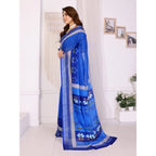 Seduva Women's Linen Cotton  Printed Saree With Unstitched Blouse 5.5Mtr (Blue)