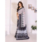 Seduva Women's Linen Cotton  Printed Saree With Unstitched Blouse 5.5Mtr (White &amp; Black)