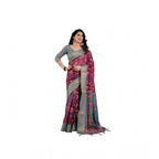 Seduva Women's Linen  Printed Saree With Unstitched Blouse 5.5Mtr (Purple)