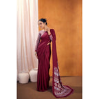 Seduva Women's Satin Crepe Printed Saree With Unstitched Blouse 5.5Mtr (Maroon)