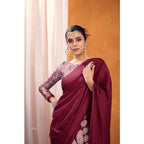 Seduva Women's Satin Crepe Printed Saree With Unstitched Blouse 5.5Mtr (Maroon)
