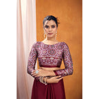 Seduva Women's Satin Crepe Printed Saree With Unstitched Blouse 5.5Mtr (Maroon)