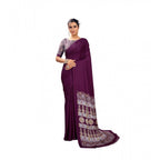 Seduva Women's Satin Crepe Printed Saree With Unstitched Blouse 5.5Mtr (Purple)