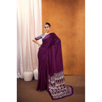 Seduva Women's Satin Crepe Printed Saree With Unstitched Blouse 5.5Mtr (Purple)