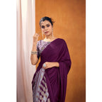 Seduva Women's Satin Crepe Printed Saree With Unstitched Blouse 5.5Mtr (Purple)