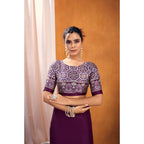 Seduva Women's Satin Crepe Printed Saree With Unstitched Blouse 5.5Mtr (Purple)