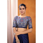 Seduva Women's Satin Crepe Printed Saree With Unstitched Blouse 5.5Mtr (Navy Blue)
