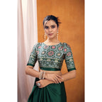 Seduva Women's Satin Crepe Printed Saree With Unstitched Blouse 5.5Mtr (Bottle Green)
