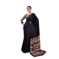 Seduva Women's Satin Crepe Printed Saree With Unstitched Blouse 5.5Mtr (Black)
