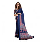 Seduva Women's Satin Crepe Printed Saree With Unstitched Blouse 5.5Mtr (Navy Blue)