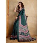 Seduva Women's Satin Crepe Printed Saree With Unstitched Blouse 5.5Mtr (Green)