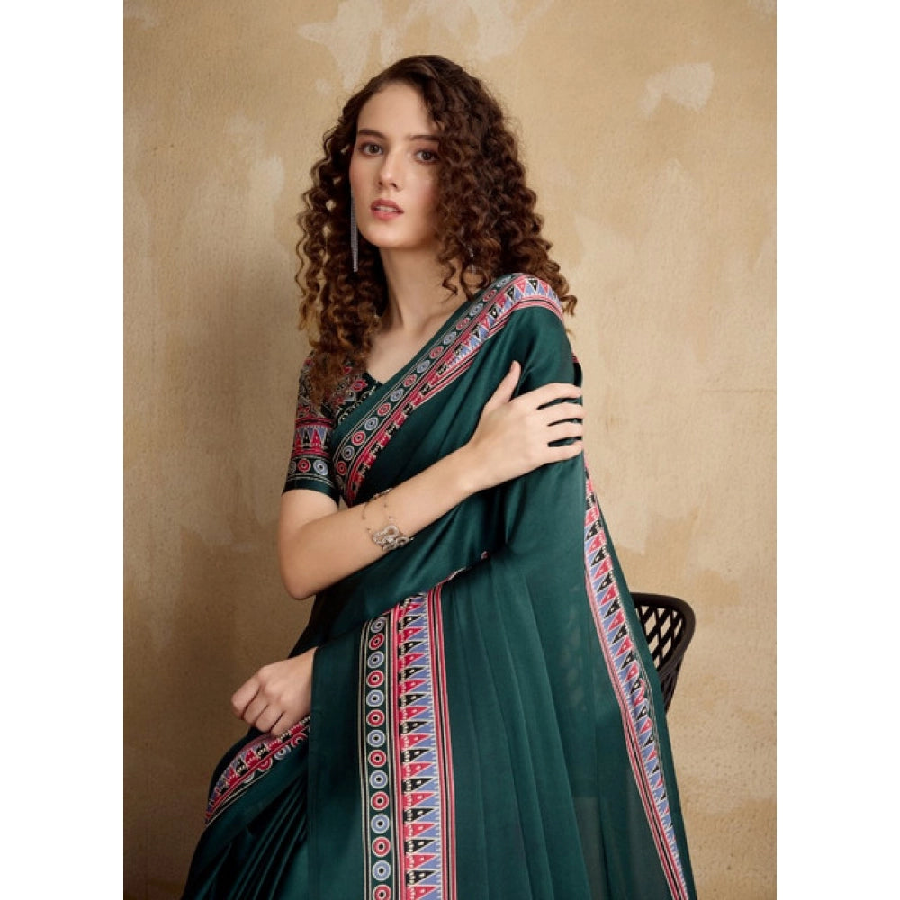 Seduva Women's Satin Crepe Printed Saree With Unstitched Blouse 5.5Mtr (Green)