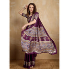 Seduva Women's Satin Crepe Printed Saree With Unstitched Blouse 5.5Mtr (Purple)