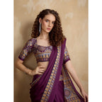 Seduva Women's Satin Crepe Printed Saree With Unstitched Blouse 5.5Mtr (Purple)