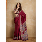 Seduva Women's Satin Crepe Printed Saree With Unstitched Blouse 5.5Mtr (Maroon)