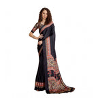 Seduva Women's Satin Crepe Printed Saree With Unstitched Blouse 5.5Mtr (Black)