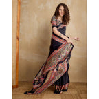 Seduva Women's Satin Crepe Printed Saree With Unstitched Blouse 5.5Mtr (Black)