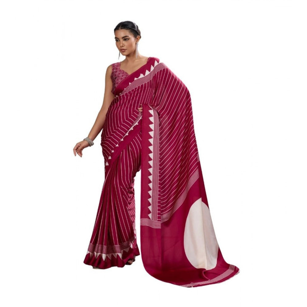 Seduva Women's Satin Crepe Printed Saree With Unstitched Blouse 5.5Mtr (Maroon)
