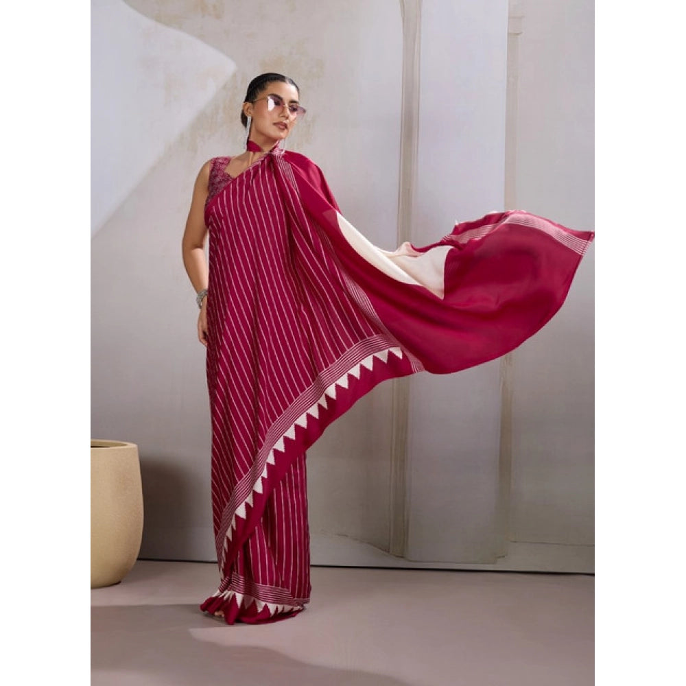 Seduva Women's Satin Crepe Printed Saree With Unstitched Blouse 5.5Mtr (Maroon)