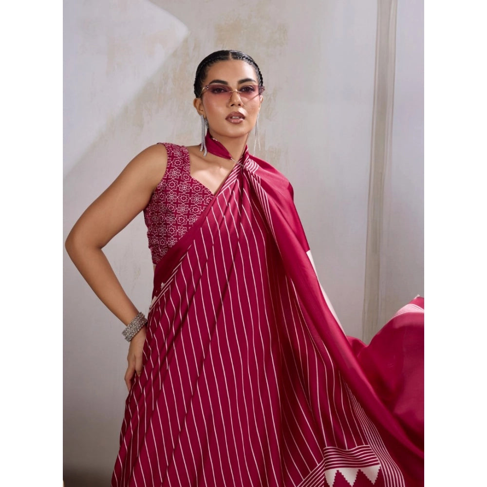 Seduva Women's Satin Crepe Printed Saree With Unstitched Blouse 5.5Mtr (Maroon)