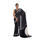 Seduva Women's Satin Crepe Printed Saree With Unstitched Blouse 5.5Mtr (Black)