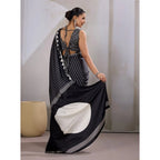 Seduva Women's Satin Crepe Printed Saree With Unstitched Blouse 5.5Mtr (Black)