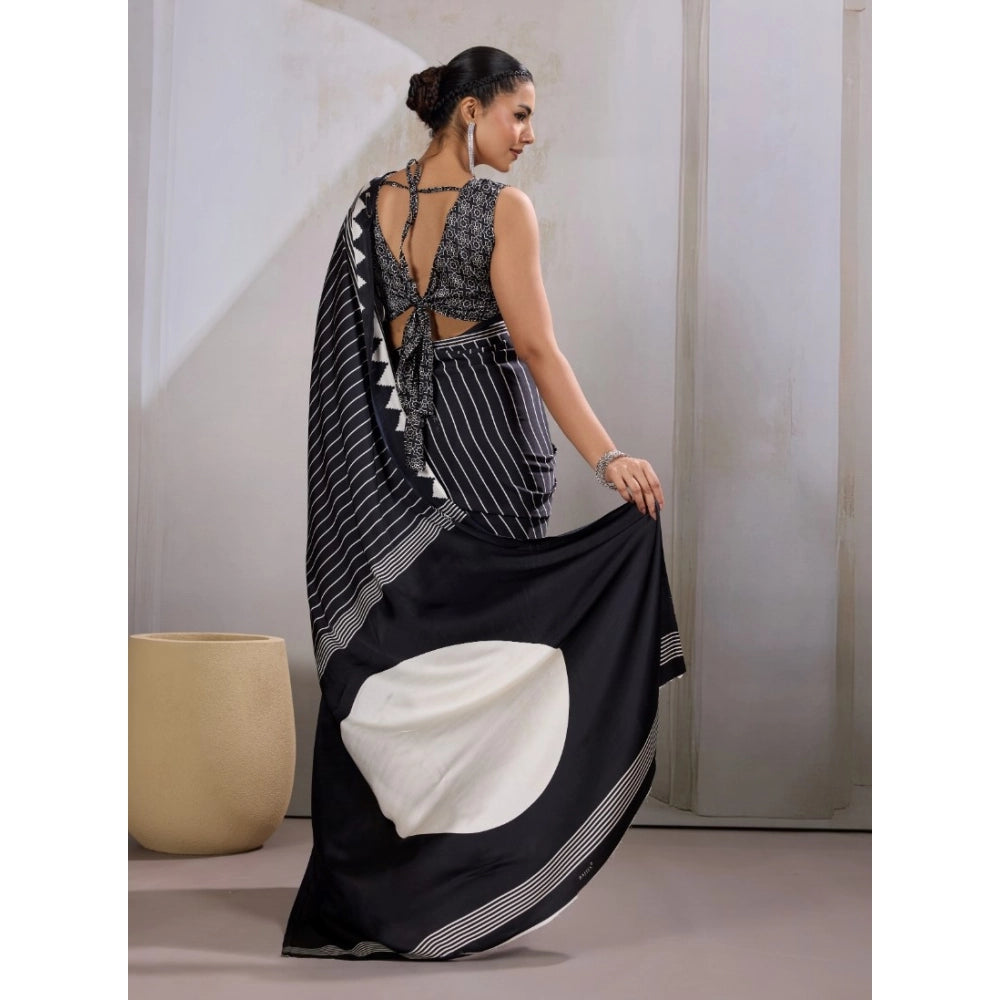 Seduva Women's Satin Crepe Printed Saree With Unstitched Blouse 5.5Mtr (Black)