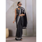 Seduva Women's Satin Crepe Printed Saree With Unstitched Blouse 5.5Mtr (Black)