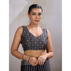 Seduva Women's Satin Crepe Printed Saree With Unstitched Blouse 5.5Mtr (Black)
